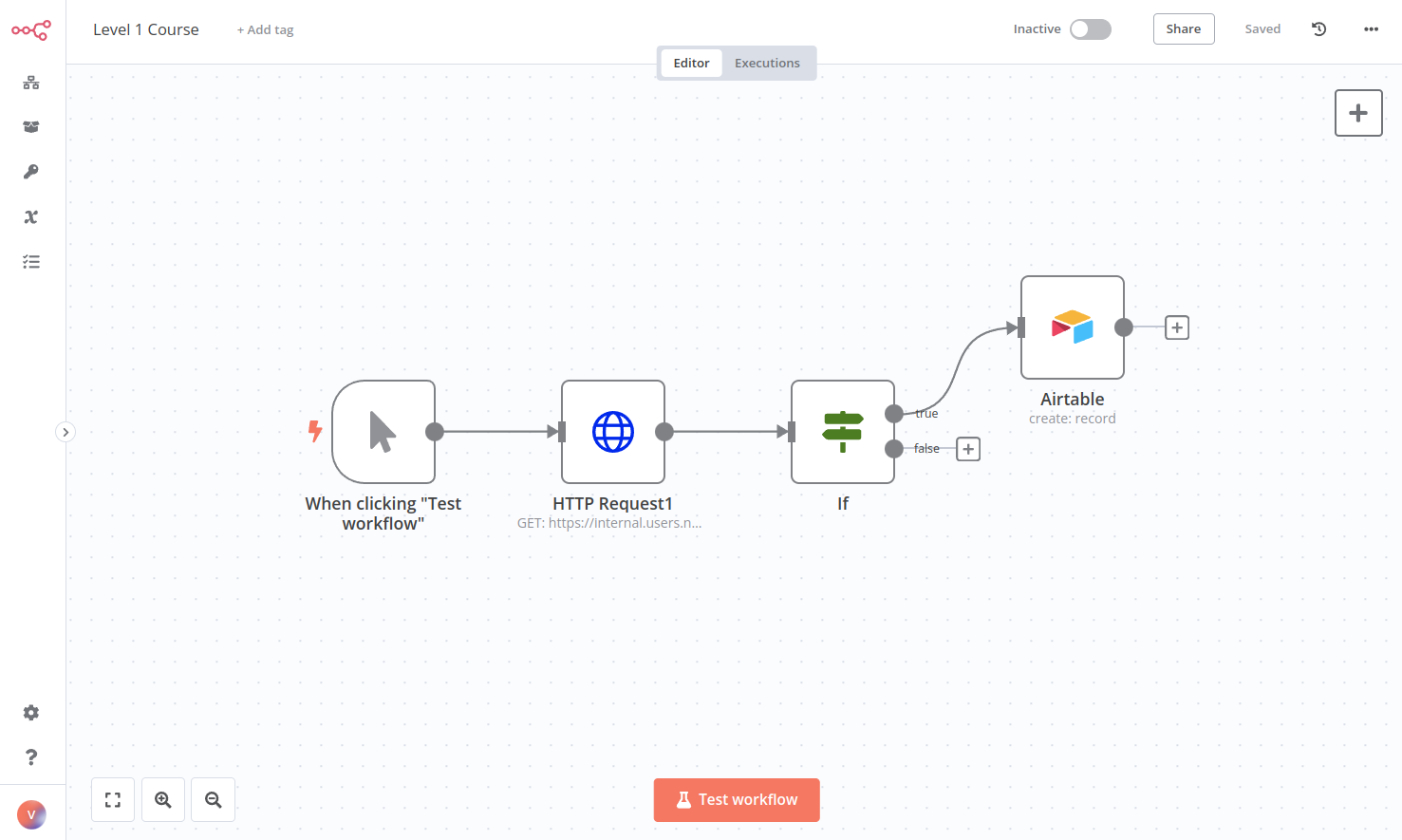 Workflow with the If node